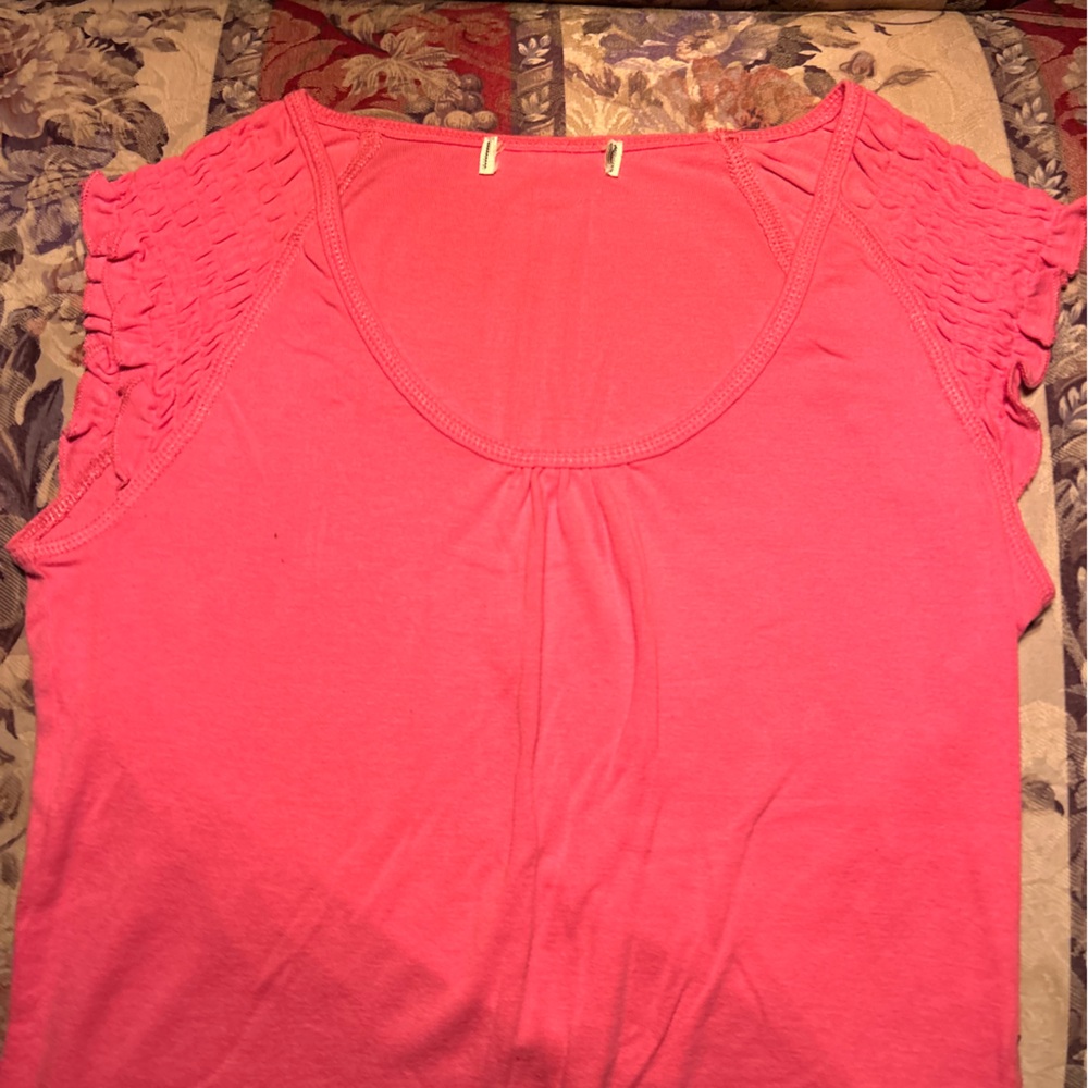 Coral Flutter Sleeve Ruffled Blouse